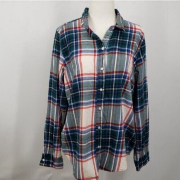 Aerie Plaid Flannel Shirt Green Red Blue Medium Outdoor Hiking Women's Size M - Picture 2 of 12